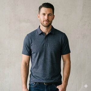Champion Heather Navy Short-Sleeve Polo